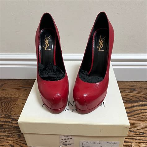 ysl tribtoo red|YSL TRIBTOO 105 SLINGBAC PAILLE PATENT POPPY Red .